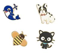 Lot de 4 pin's en forme de baleine - Motif chat et chien, émail