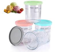 Lot de 4 pintes et couvercles compatibles avec les machines à crème glacée Ninja Creami Deluxe NC501EU NC501 NC500 Série, sans BPA, passent au lave-vaisselle, couvercles colorés (gris/vert/rose/bleu)
