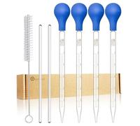 Lot de 4 pipettes compte-gouttes graduées en verre de 10 ml avec 4 capuchons en caoutchouc, 2 tiges d'agitation en verre de 20 cm et brosse compte-gouttes