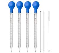 Lot de 4 pipettes en verre graduées de 10 ml avec 2 tiges en verre, boule en caoutchouc et brosse de nettoyage, compte-gouttes pour pipettes de laboratoire pour une mesure et un mélange précis