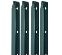 Lot de 4 piquets de fixation en T pour grillage, clôture de jardin, Acier plastifié - 2,25 m - Vert - Linxor