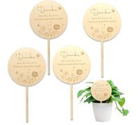 Lot de 4 piquets de fleurs en bois - Merci de m'avoir aidé à grandir - 4 plaques en bois pour crèche, maternelle, cadeau d'adieu, éducatrice, jardin, balcon, pot de fleurs décoratif