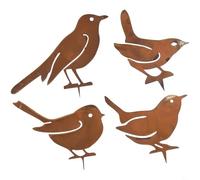 Lot de 4 piquets de jardin en forme de silhouette d'oiseaux en métal rouillé pour décoration de pelouse