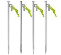 Lot de 4 piquets de tente 30 cm avec crochet en P et une seule corde fluorescente - Piquet stable en acier galvanisé de 9 mm de diamètre pour sol dur, camping, auvent, tentes, pavillons