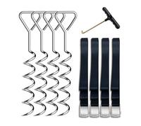 Lot de 4 piquets de tente avec sangle - Piquets de trampoline portables - Spirales d'ancrage au sol - Accessoires de tente