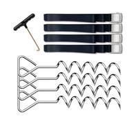 Lot de 4 piquets de tente avec sangle - Piquets de trampoline portables - Spirales d'ancrage au sol - Accessoires portables en forme de tire-bouchon pour trampoline