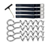 Lot de 4 piquets de tente en forme de tire-bouchon pour trampoline - Spirales d'ancrage au sol - Accessoires de tente - Facile à utiliser - Portable en forme de tire-bouchon