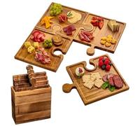 Lot de 4 planches à charcuterie en bois emboîtables avec boîte de rangement, planche à découper avec poignée pour servir du fromage et des apéritifs