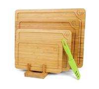 Lot de 4 planches à découper en bambou pour la cuisine, planche à découper en bois durable avec rainure à jus, parfaite pour la charcuterie ; coupe sans effort de la viande, des légumes, du pain