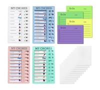 Lot de 4 planificateurs hebdomadaires pour enfant avec 200 notes autocollantes, 10 cartes vierges, aide à la planification matinale et au soir pour enfants et adultes