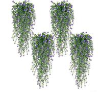 Lot de 4 plantes artificielles à suspendre résistantes aux UV pour salle à manger, foyer, fleur de lotus d'eucalyptus, bouquet de simulation de thé (violet, 4 pièces)