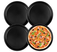 Lot de 4 plaques à pizza rondes Ø 20 cm - Moule à quiche - En acier inoxydable - Plaque à pizza - Revêtement antiadhésif - Pour pizza, tartes flambées, gâteaux