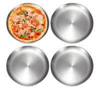 Lot de 4 plaques à pizza rondes de 30 cm - En acier inoxydable - Assiettes à pizza - Facile d'entretien - Passe au lave-vaisselle - Idéal pour le four, la pâtisserie, le service et la rôtissage