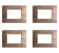 Lot de 4 plaques compatibles avec Bticino Living, plaques en plastique carrées (3 places/modules, bois foncé)