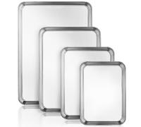 Lot de 4 plaques de cuisson, Essentials Sets de plateaux de four en acier inoxydable, Plateaux de four rectangulaires faciles à nettoyer pour la cuisson et la cuisine, non toxique, sans rouille