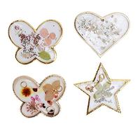 Lot de 4 plaques de présentation pour vernis à ongles, palette de mélange de couleurs avec fleurs séchées et morceaux de coquillages, bord galvanisé doré pour manucure et