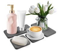 Lot de 4 Plateau Terre de Diatomée, Dessous de Verre Absorbants en Terre de Diatomées, Plateaux en Pierre Absorbant l'eau, Plateau Salle de Bain Absorbant pour Savon, Gobelets, Bouteilles, Plantes