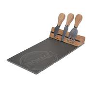 Lot de 4 plateaux à fromage en ardoise et bambou - 30 x 15 cm - Plateau de service avec couverts et support magnétique - Plateau en ardoise - Planche à fromage avec couteau à fromage - Convient à un