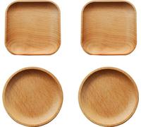 lot de 4 plateaux à snacks Bords lisses Présentoir à hors-d'œuvre en bois Carré Rond Plateau de service moulé 12cm