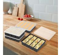 Lot de 4 plateaux de congélation en silicone avec couvercle flexible à 4 cellules - Moules à soupe et congélation faciles - Pour la préparation des repas, la soupe, les restes de sauce (noir)