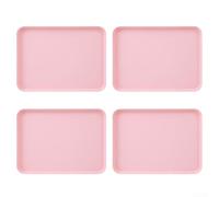 Lot de 4 plateaux de service en plastique antidérapants - Plateau de petit-déjeuner avec bord haut pour collations, fruits, café - Empilables 29 x 21 cm (rose)