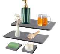 Lot de 4 plateaux en pierre absorbant l'eau pour évier, tapis de séchage rapide instantané pour salle de bain, organisateur de lavabo, sous-verres antidérapants Diatomit pour éponges, brosses et