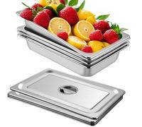 Lot de 4 plats à four inox 53x33cm - bacs avec couvercle capacité 52L effet miroir pour aliments chauds/froids restaurant grillade