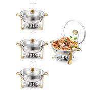 Lot de 4 plats à frire - Chauffe-buffet en acier inoxydable de 5 l avec couvercle, cadre, supports de carburant pour restauration, fêtes, mariages