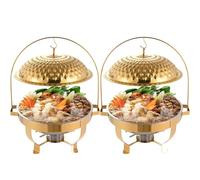 Lot de 4 plats à frire en acier inoxydable avec couvercle en forme de dôme pour la restauration, les événements et les fêtes - 6 l