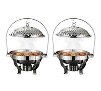 Lot de 4 plats à frire en acier inoxydable de 6 L avec couvercle suspendu pour restauration, fêtes et événements, chauffe-aliments isothermes, présentation élégante