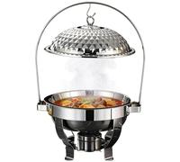 Lot de 4 plats à frire en acier inoxydable de 6 L avec couvercle suspendu pour restauration, fêtes et événements, chauffe-aliments isothermes, présentation élégante