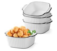 Lot de 4 plats à gratin carrés en céramique 400 ml - 14,5 x 11,5 x 5,5 cm - Petit plat à gratin pour friteuse - Moules en céramique avec poignées pour friteuse à air chaud, four, micro-ondes