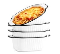Lot de 4 plats à gratin carrés en céramique de 400 ml - 14,2 x 5,4 cm - Avec poignées - Petit plat à gratin - Pour four, micro-ondes, lave-vaisselle et congélateur - Sûr