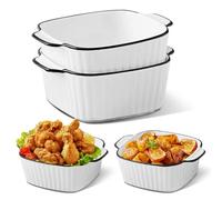 Lot de 4 plats à gratin en céramique, 14,5 x 11,5 x 5,5 cm, carrés, empilables, avec poignées, 400 ml, petits moules en céramique pour friteuse, four et micro-ondes, blanc