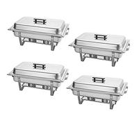 Lot de 4 Plats à réchaud rectangulaires en Acier Inoxydable, 8 litres, Plateau Chauffant pour Buffet avec Cadre Pliable, bac à Eau, bac à Nourriture, Support de Combustible et couv