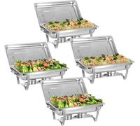 Lot de 4 Plats à réchaud rectangulaires en Acier Inoxydable 8 pintes pour buffets, fêtes, buffets, traiteurs, banquets et événements