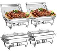 Lot de 4 Plats à réchaud rectangulaires en Acier Inoxydable de 8 litres, Ensemble de Buffet, Chauffe-Plats rectangulaires argentés avec Plateaux, Couvercle de Casserole, Cadre plia