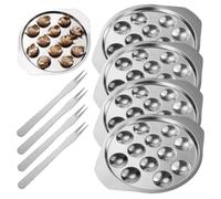 Lot de 4 plats de cuisson à escargots en acier inoxydable à 12 trous avec 4 fourchettes, plaque d'escargot allant au four pour champignons, fruits mer, utilisation dans la cuisine l'hôtel