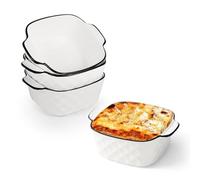 Lot de 4 plats de cuisson carrés en céramique avec poignées pour friteuse à air comprimé 400 ml Convient pour tarte, salade, lasagnes, pâtes et autres plats (pesant 368,5 g)