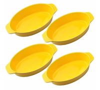 Lot de 4 plats de cuisson ovales en céramique avec poignées, idéal pour lasagne/tarte/casserole/tapas (5 x 12 x 22 cm) Jaune