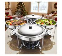 Lot de 4 plats ronds élégants en acier inoxydable de 6 l pour les fêtes, les fêtes à la maison, les réunions de Noël, les événements de restauration, argenté