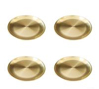 Lot de 4 plats ronds en acier inoxydable pour barbecue, pique-nique, camping, voyage, camping-car, maison et café (doré, 20 cm)