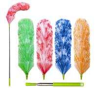 Lot de 4 plumeaux électrostatiques lavables, mât Extensible de 63,5 cm à 139,7 cm, plumeaux à Plumes pour Le Nettoyage - Plumeau électrostatique Qui Attire la poussière comme Un Aimant