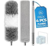 Lot de 4 plumeaux télescopiques extensibles 72-240 cm (gris) Plumeau attrape-poussière en microfibre 2 en 1 pour nettoyer meubles et radiateurs. Accessoire extra-plat pour nettoyer sous les meubles.