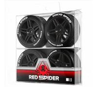 Lot de 4 pneus de jante en plastique 65 x 27 mm, adaptateur hexagonal 12 mm, pièces de rechange pour KYOSHO HSP TAMIYA TT01 TT02 XV02 Rally Touring Drift RC voiture (noir)