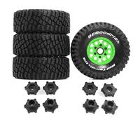 Lot de 4 pneus en caoutchouc 126 x 48 mm + adaptateur hexagonal remplaçable de 12 mm, 14 mm, 17 mm pour ARRMA 1/8 1/7 Mojave 4S TRAXXAS Baja ESC8 Camion court Course Voiture RC (vert)