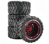 Lot de 4 pneus en caoutchouc 90 x 46,5 mm pour voiture télécommandée 1/16 TRAXXAS Summit E-REV 1/16 ARRMA MINI KRATON 3S, Gorgon GROM 4X4, SCY HBX MJX 1/16 1/14 RC (noir-rouge)