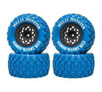 Lot de 4 pneus MX2.15 en caoutchouc 100 x 52 mm moyeu hexagonal 12 mm RC pièces de rechange pour TRAXXAS MINI MAXX XRT MJX RLAARLO Monster Truck RC voiture (noir-bleu)