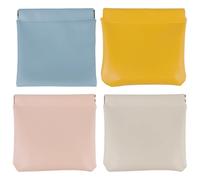 Lot de 4 pochettes de rangement en cuir à fermeture à pression, petite trousse maquillage voyage en PU 12, 7 x 12, 7 cm, pochettes portables pour sac main, bijoux, cosmétiques, pochette sans