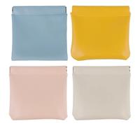 Lot de 4 pochettes de rangement en cuir à fermeture à pression, petite trousse maquillage voyage en PU 12, 7 x 12, 7 cm, pochettes portables pour sac main, bijoux, cosmétiques, pochette sans